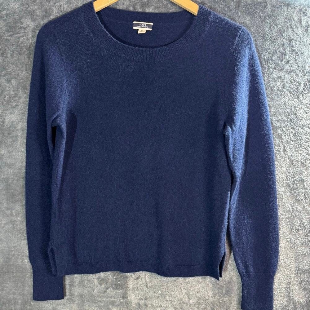 J.Crew 100% Cashmere Classic Crewneck Sweater Navy Blue Size M Medium Y2K
